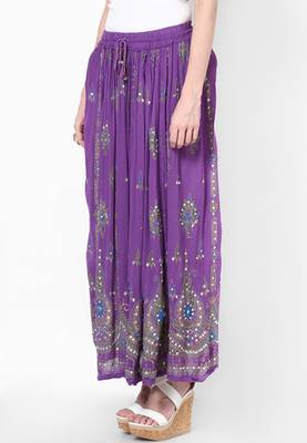 Purple Embroidered Cotton Long Skirt 3