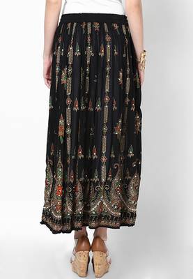 Black Embroidered Cotton Long Skirt 2