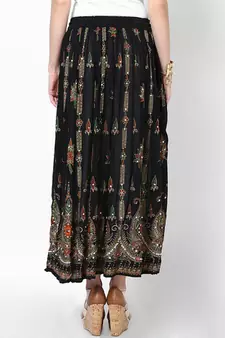 Black Embroidered Cotton Long Skirt