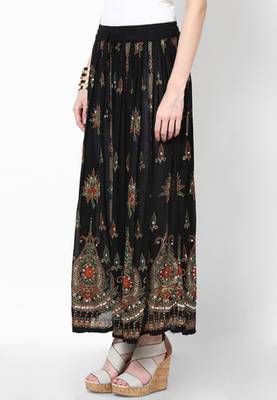 Black Embroidered Cotton Long Skirt 3