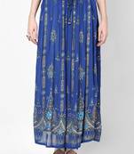Blue Embroidered Cotton Long Skirt