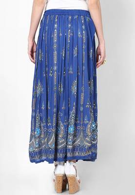 Blue Embroidered Cotton Long Skirt 2