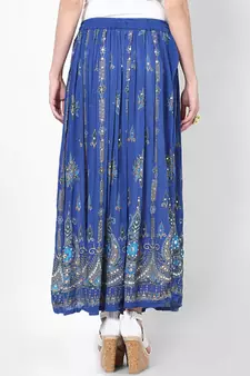 Blue Embroidered Cotton Long Skirt