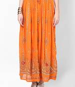 Orange Embroidered Cotton Long Skirt
