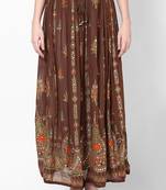 Brown Embroidered Cotton Long Skirt