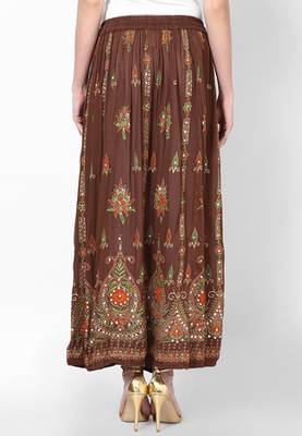 Brown Embroidered Cotton Long Skirt 2