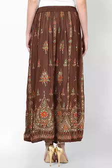 Brown Embroidered Cotton Long Skirt
