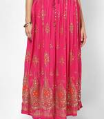 Pink Embroidered Cotton Long Skirt