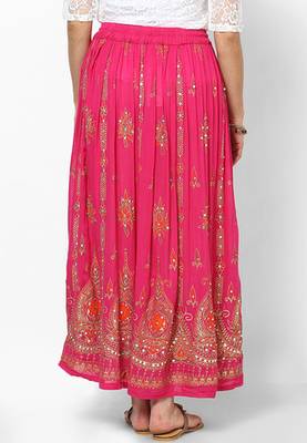 Pink Embroidered Cotton Long Skirt 2