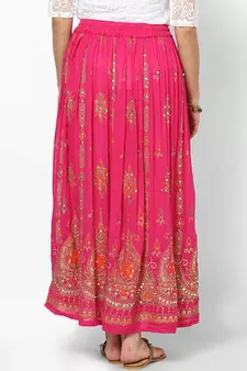 Pink Embroidered Cotton Long Skirt