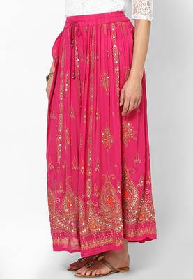 Pink Embroidered Cotton Long Skirt 3
