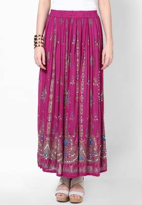 Magenta Embroidered Cotton Long Skirt