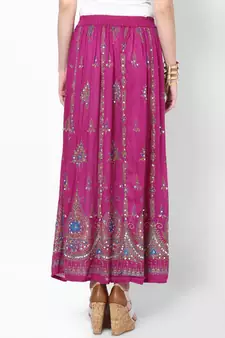 Magenta Embroidered Cotton Long Skirt