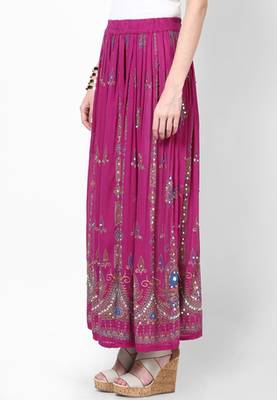 Magenta Embroidered Cotton Long Skirt 3