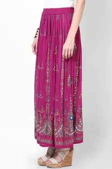 Magenta Embroidered Cotton Long Skirt