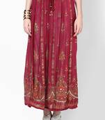 Maroon Embroidered Cotton Long Skirt
