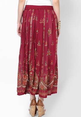 Maroon Embroidered Cotton Long Skirt 2