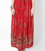 Red Embroidered Cotton Long Skirt