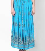 Turquoise Embroidered Cotton Long Skirt