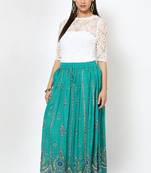 Green Embroidered Cotton Long Skirt