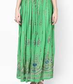 Parrot Green Embroidered Cotton Long Skirt