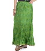 Green Bandhej Printed Cotton Long Skirt