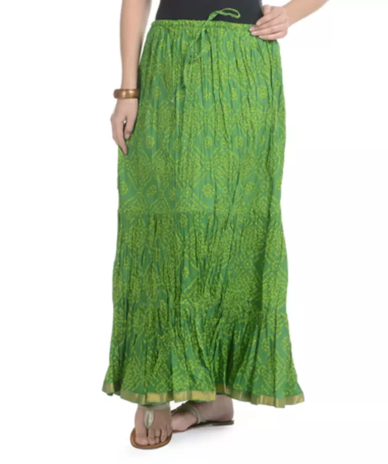 Green Bandhej Printed Cotton Long Skirt