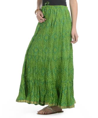 Green Bandhej Printed Cotton Long Skirt 2
