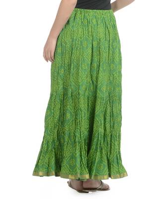 Green Bandhej Printed Cotton Long Skirt 3