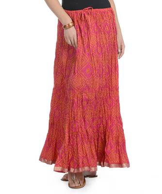 Pink Bandhej Printed Cotton Long Skirt 1