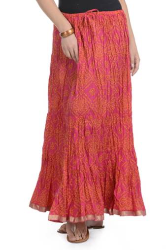 Pink Bandhej Printed Cotton Long Skirt