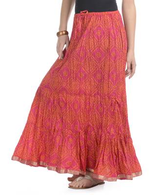 Pink Bandhej Printed Cotton Long Skirt 2
