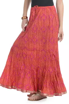 Pink Bandhej Printed Cotton Long Skirt