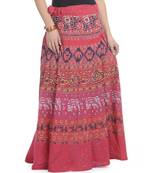 Red Cotton Printed Wrap Around Long Skirt