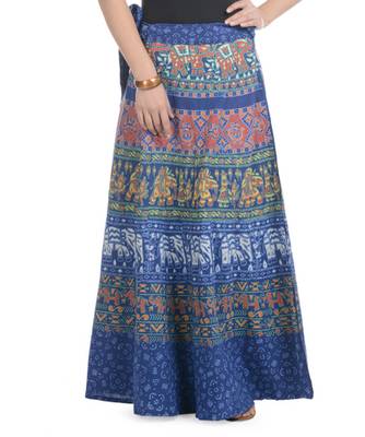 Blue Cotton Printed Wrap Around Long Skirt 1