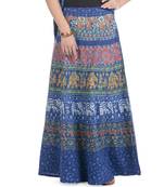 Blue Cotton Printed Wrap Around Long Skirt