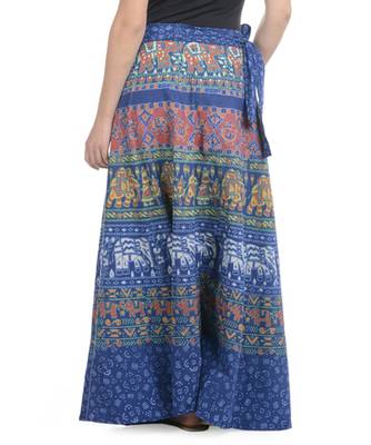 Blue Cotton Printed Wrap Around Long Skirt 3