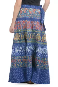 Blue Cotton Printed Wrap Around Long Skirt