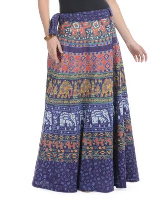 Purple Cotton Printed Wrap Around Long Skirt 1