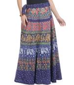 Purple Cotton Printed Wrap Around Long Skirt