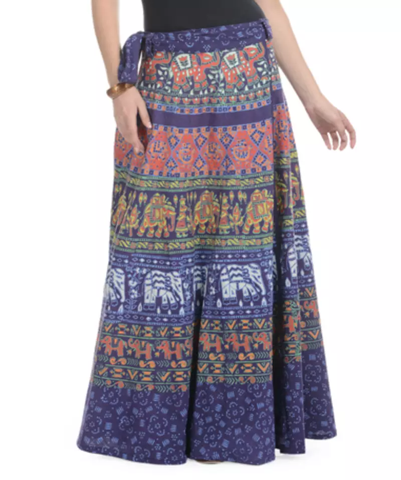 Purple Cotton Printed Wrap Around Long Skirt