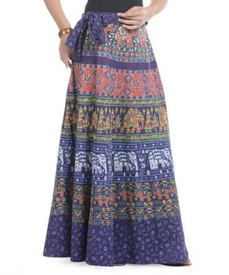 Purple Cotton Printed Wrap Around Long Skirt 2