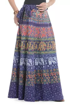 Purple Cotton Printed Wrap Around Long Skirt