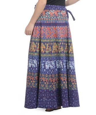 Purple Cotton Printed Wrap Around Long Skirt 3