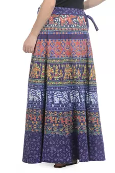 Purple Cotton Printed Wrap Around Long Skirt