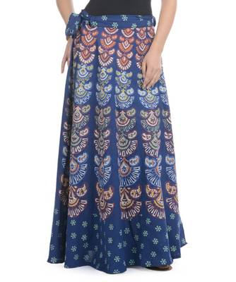 Blue Cotton Printed Wrap Around Long Skirt 1