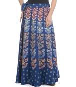 Blue Cotton Printed Wrap Around Long Skirt