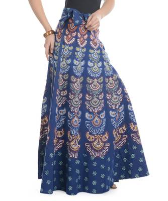 Blue Cotton Printed Wrap Around Long Skirt 2