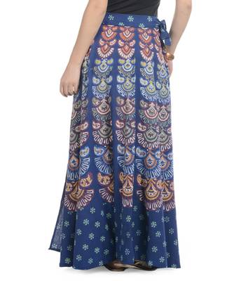 Blue Cotton Printed Wrap Around Long Skirt 3