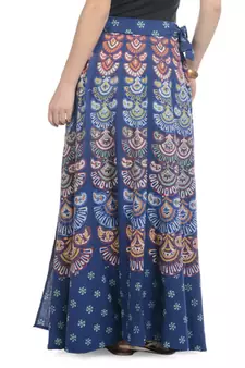 Blue Cotton Printed Wrap Around Long Skirt